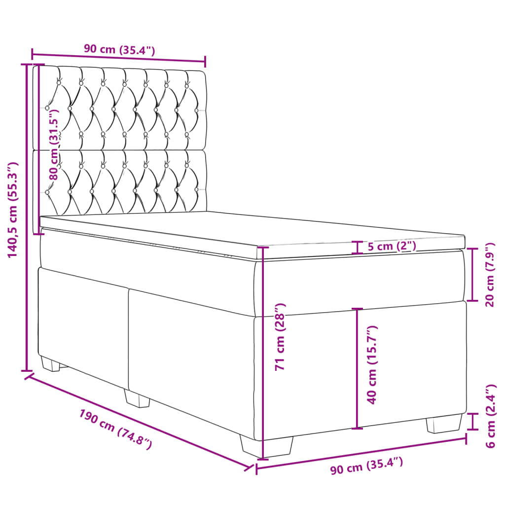 Box Spring Bed with Mattress Cream 90 x 190 cm Fabric