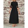 Women Slimming Mesh Panel Long Dress Elegant Stretchy Fabric Crew Neck Solid Color All Season Wear