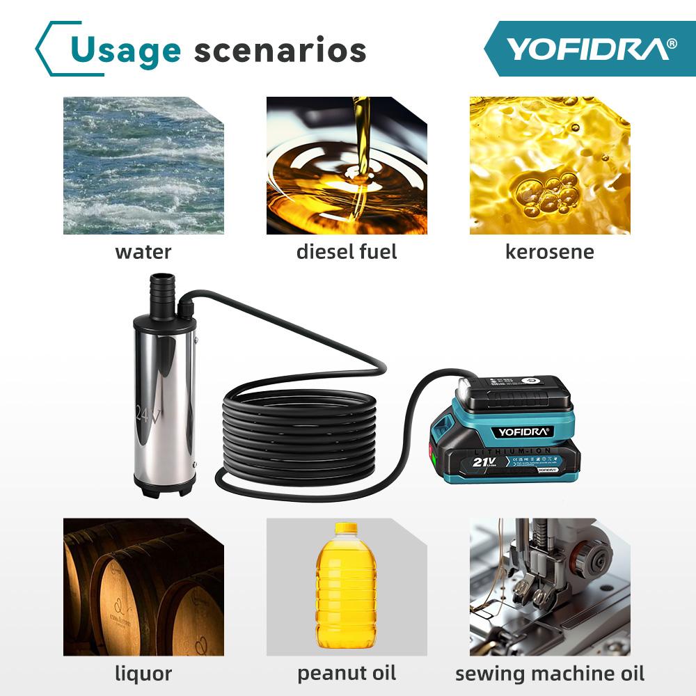 YOFIDRA 50–80 L/min Powerful Electric Water Pump Oil Pump Refueling Gun Submersible Car Pump For Makita 21V Battery Pin