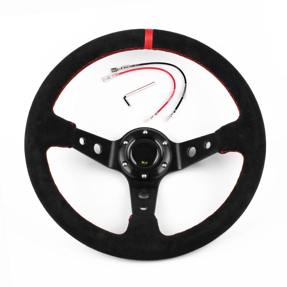 RacingGame Steering Wheels Suede PU Leather Drift Sport Deep Rally Universal Classic Microfiber Aluminum Auto Alloy 350MM 14Inch