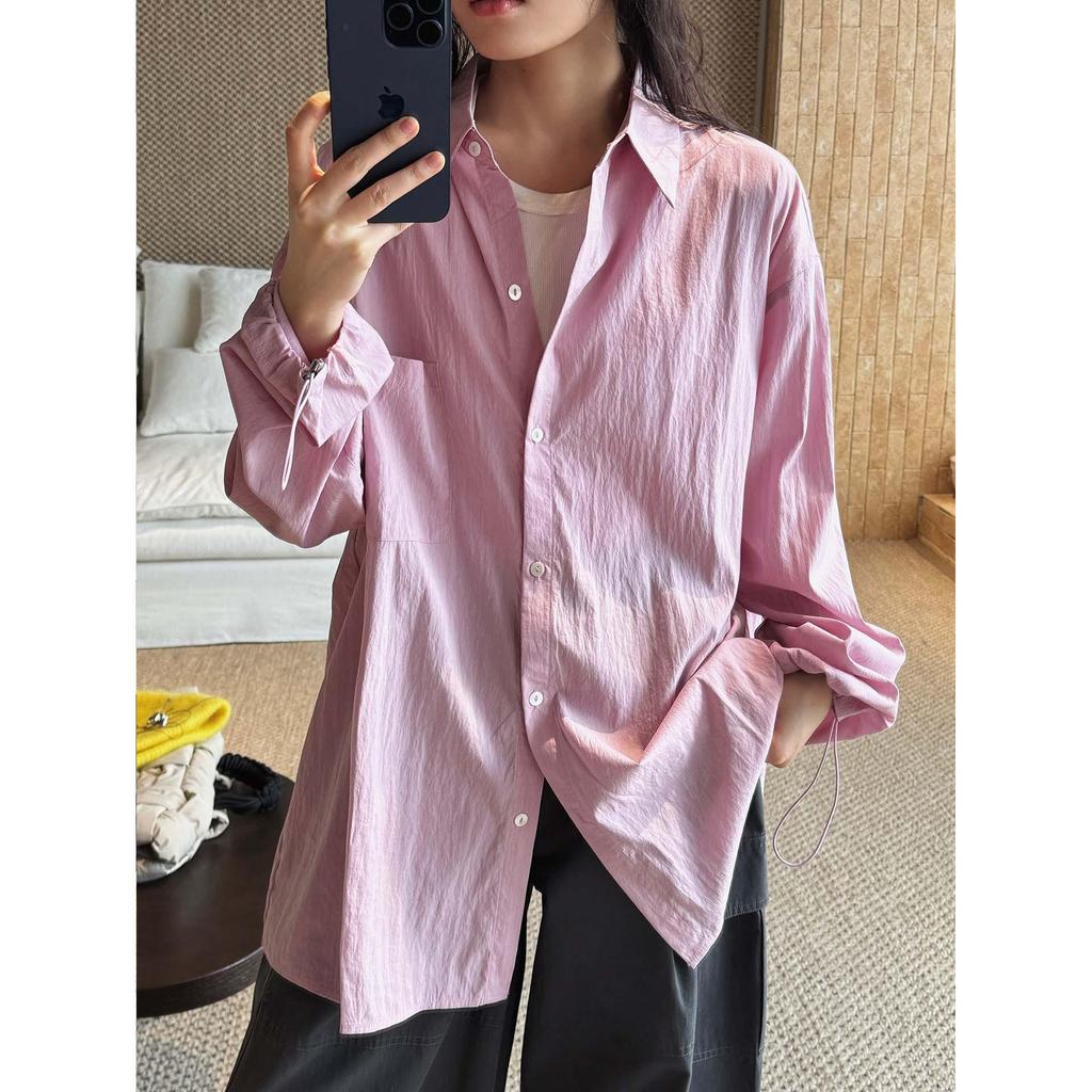 Louvre Early Spring Korean Style Lapel Drawstring Long Sleeve Loose Shirt for Women