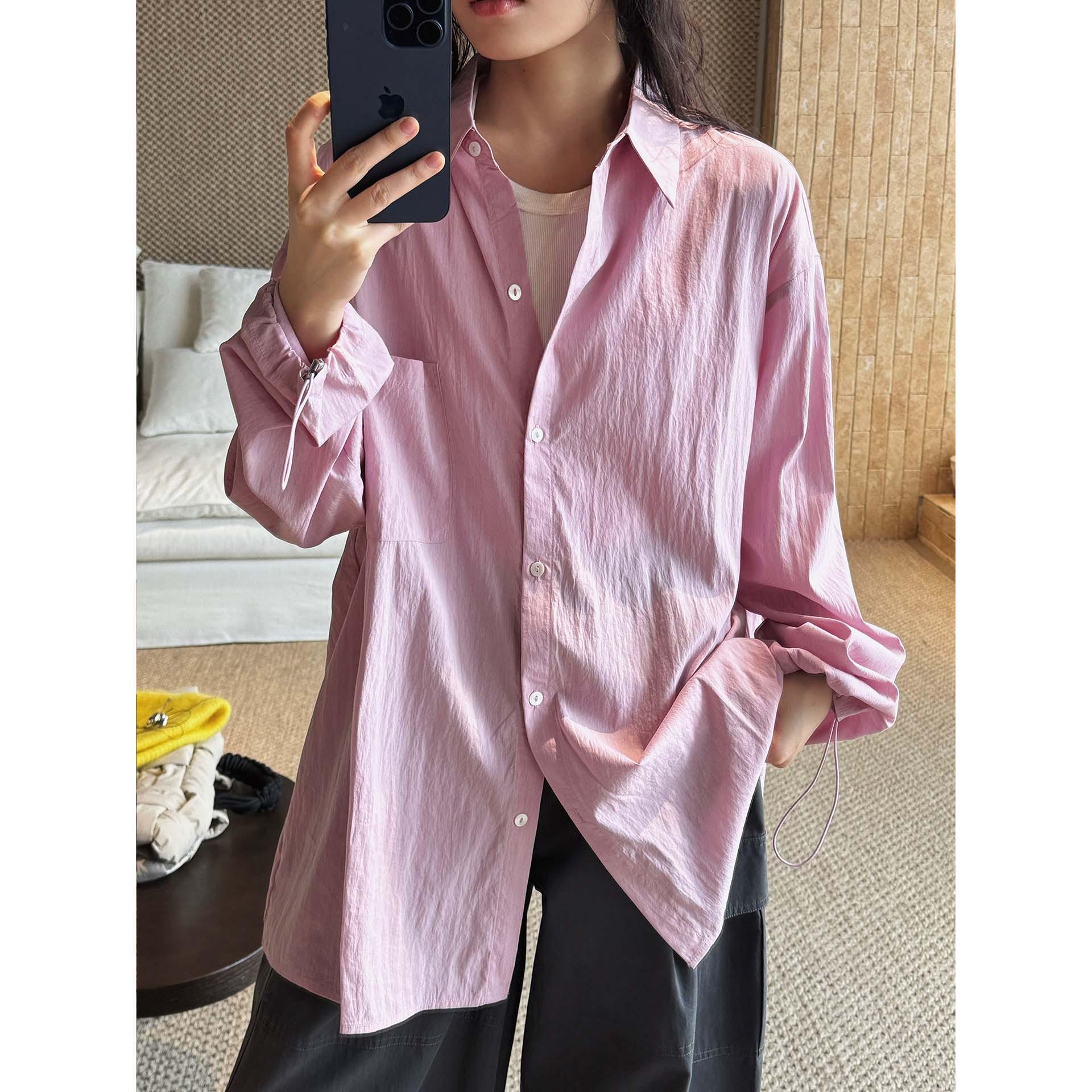 Louvre Early Spring Korean Style Lapel Drawstring Long Sleeve Loose Shirt for Women One Size розовый