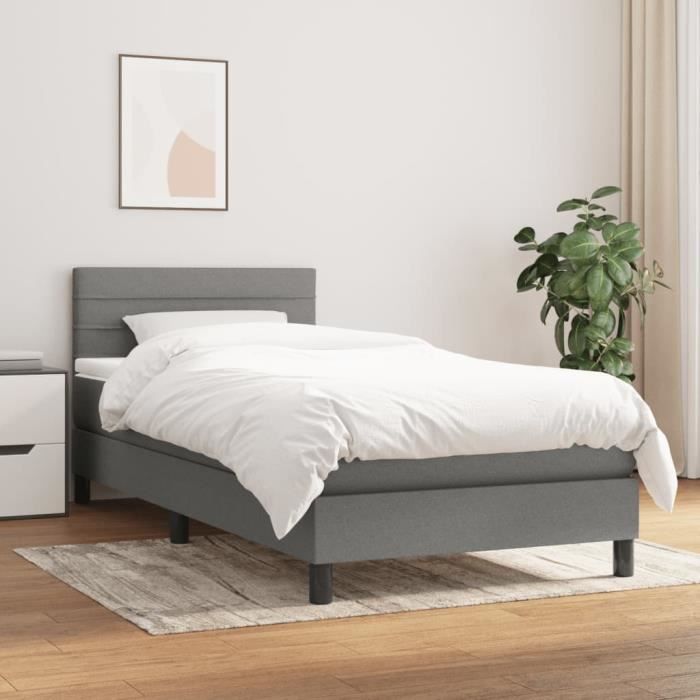 3140106 vidaXL Divan Bed with Mattress Dark Grey 90x200 Cm Fabric