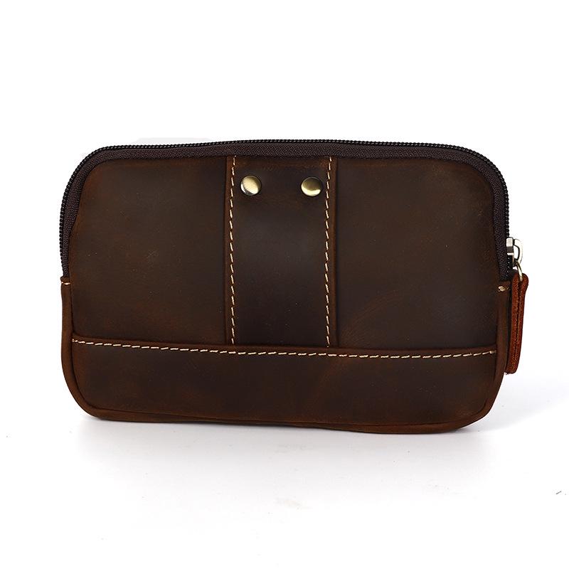 Men's Crazy Horse Top Grain Leather Waist Bag for 6.1-6.7" Phones