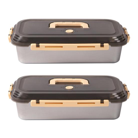 Stainless Steel Crisper Box with Date Lid Leak-Proof Food Storage Box Food Grade Refrigerator Preservation Box for Pickles Fruits Snacks Leftovers