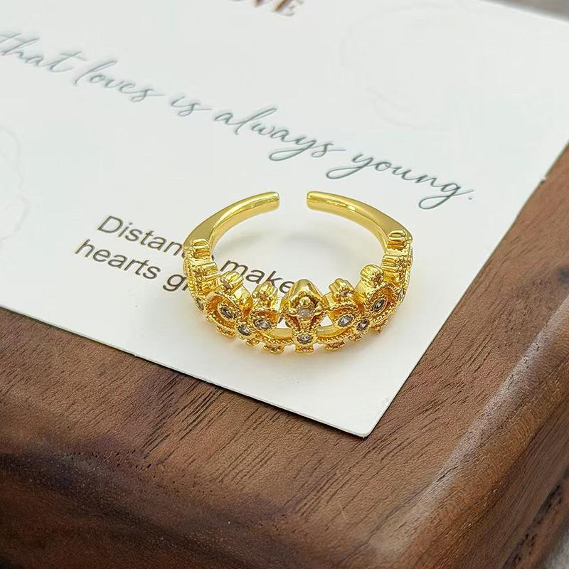 Flowers Like Brocade Medieval Vintage Court Style Light Luxury Temperament Zir*****Pen Ring Niche Design Ring