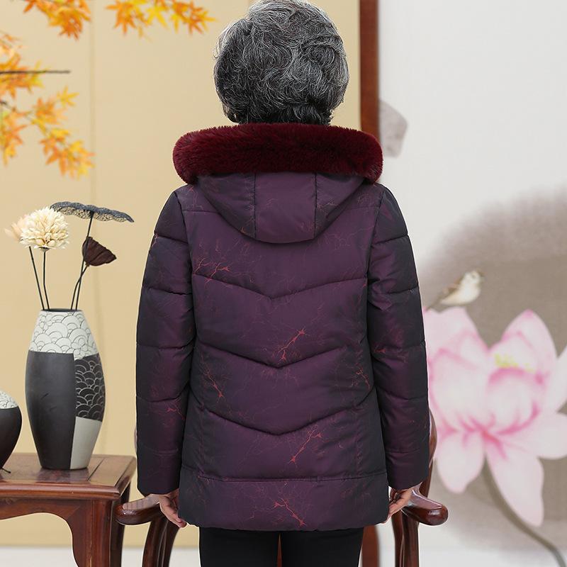 Mittelalte Mutter Parkas Kapuze Bedruckt Gepolstert Damen Jacke Winter Verdicken Warm Oma Daunen Baumwollmantel