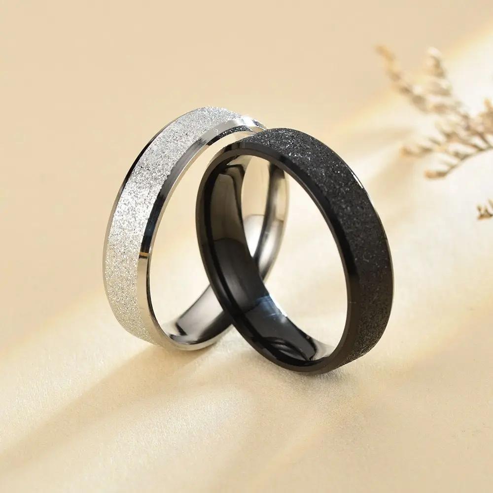 Hot Design 6MM Stainless Steel Frosted Ring Simple Personality Wedding Engagement Ring For Fashion Women Men Jewelry Gift