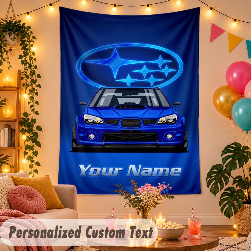 Subaru STI Personalisierte Wandtapisserie Benutzerdefinierter Name Text Polyester Hängende Dekoration Wohnraum