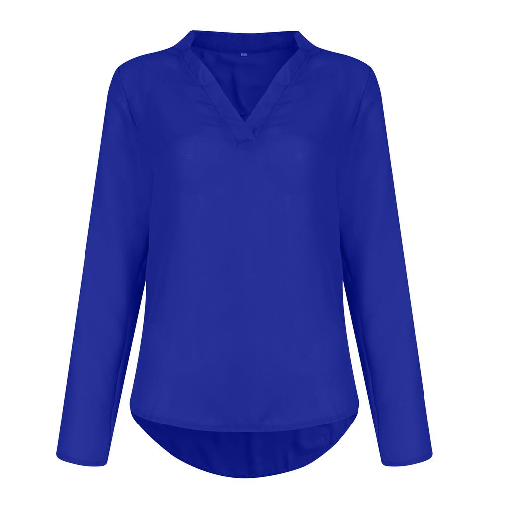 Fashion Women’s Causal Color V-Neck Long Sleeve Chiffon Shirt Blouse Tops