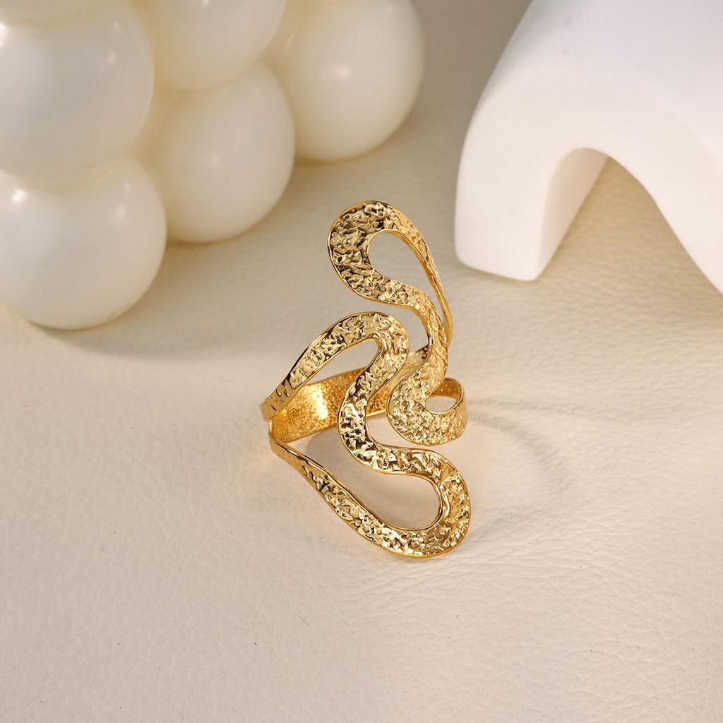 18 K Gold Color Stainless Steel Rings For Women Irregular Hammered Metal Texture Party Anillos Acero Inoxidables Jewelry Gift