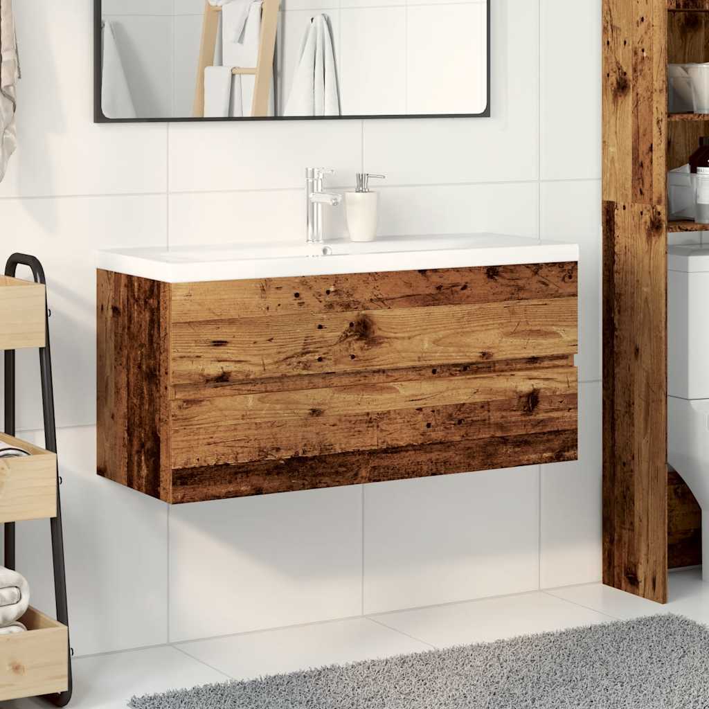 Washbasin Cabinet with Built In Basin Rustic Wood Look