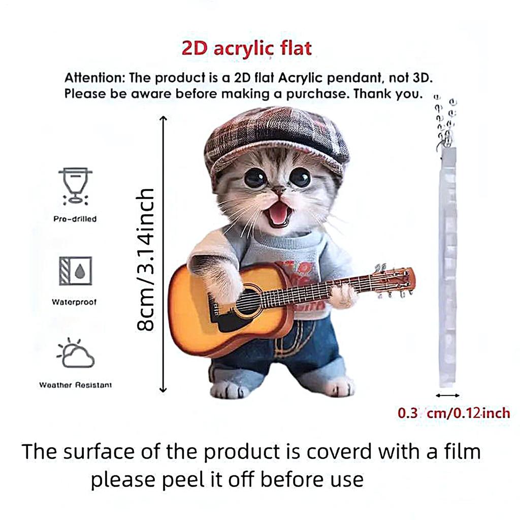 Cat Car Pendant | 2D Acrylic Animal Charm Decor | Cat Rearview Mirror Accessories