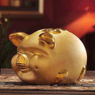 Ceramic Pig Piggy Bank Golden Pig Figurine Coin Storage Box Money Saving Container Desktop Ornament Home Decoration Kids Gift