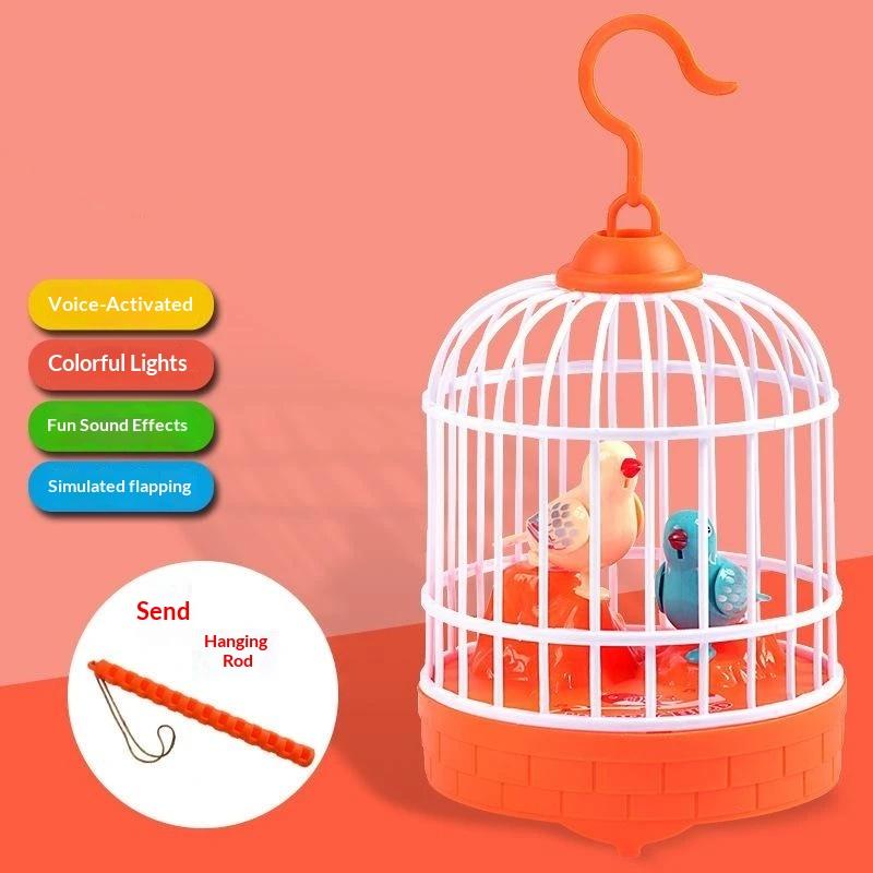 Vogelkäfig-Spielzeug für Kinder, elektrisch sprechende Vögel, beweglich, singend, leuchtend, Puzzle, musikalische Darbietung, Begleitung, Kunststoffspielzeug