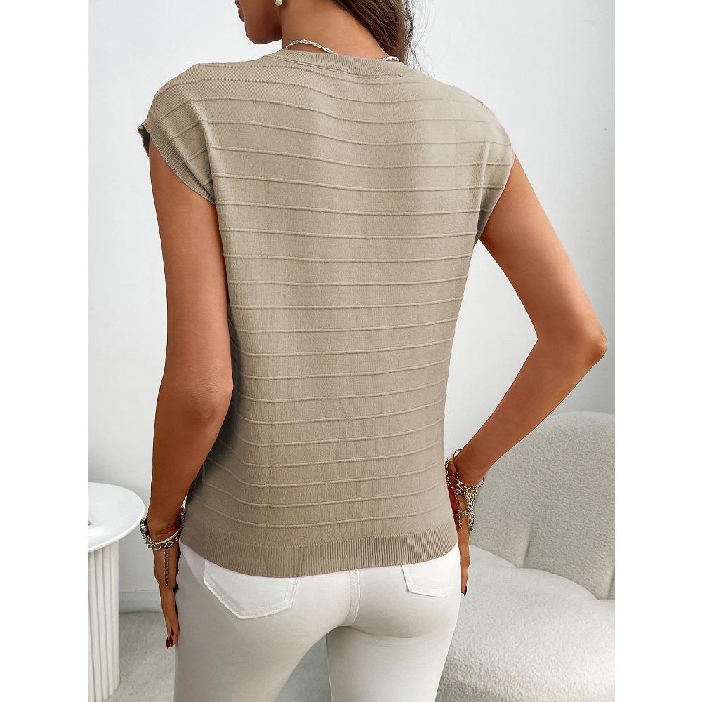 Sommer neuer Damen Pullover kurzärmelig Rundhals gestreift Stricktasche Pullover Top