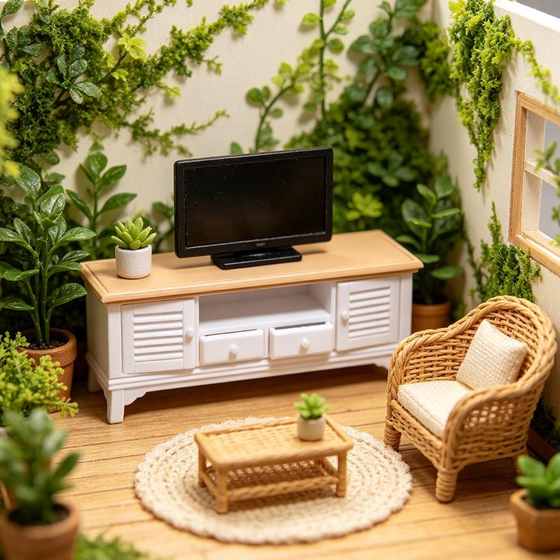Miniature Dollhouse Furniture Set: TV Cabinet & Coffee Table Ornaments