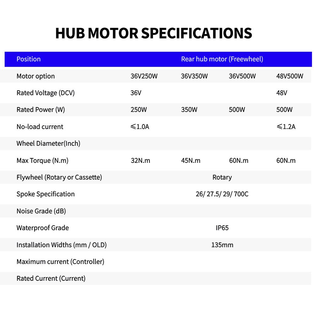 48V/250W-1000W Electric Bike Rear Hub Motor Kit