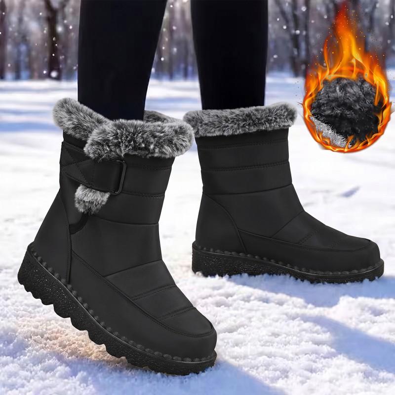 Womens Winter Snow Boots Warm Fleece Lined Non Slip Flat Heel Ankle Plus Size 35-43