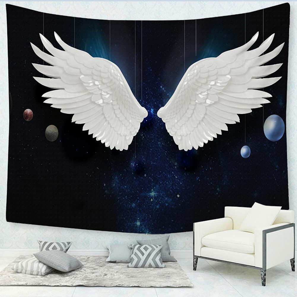Tapestry aesthetics Black and white tapestry wall hanging, beautiful Trippy Boho fun hippie angel wings home decoration