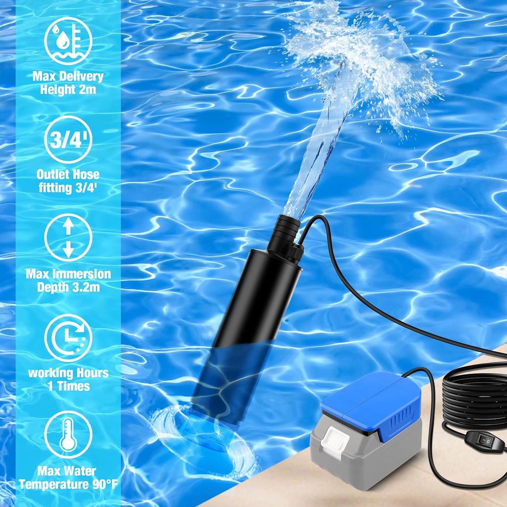 NEW Water Transfer Pump for Makita 18V Li-ion Battery Powered Deep Well Submersible Water Pump For Garden, Camping, Kiddie Pool