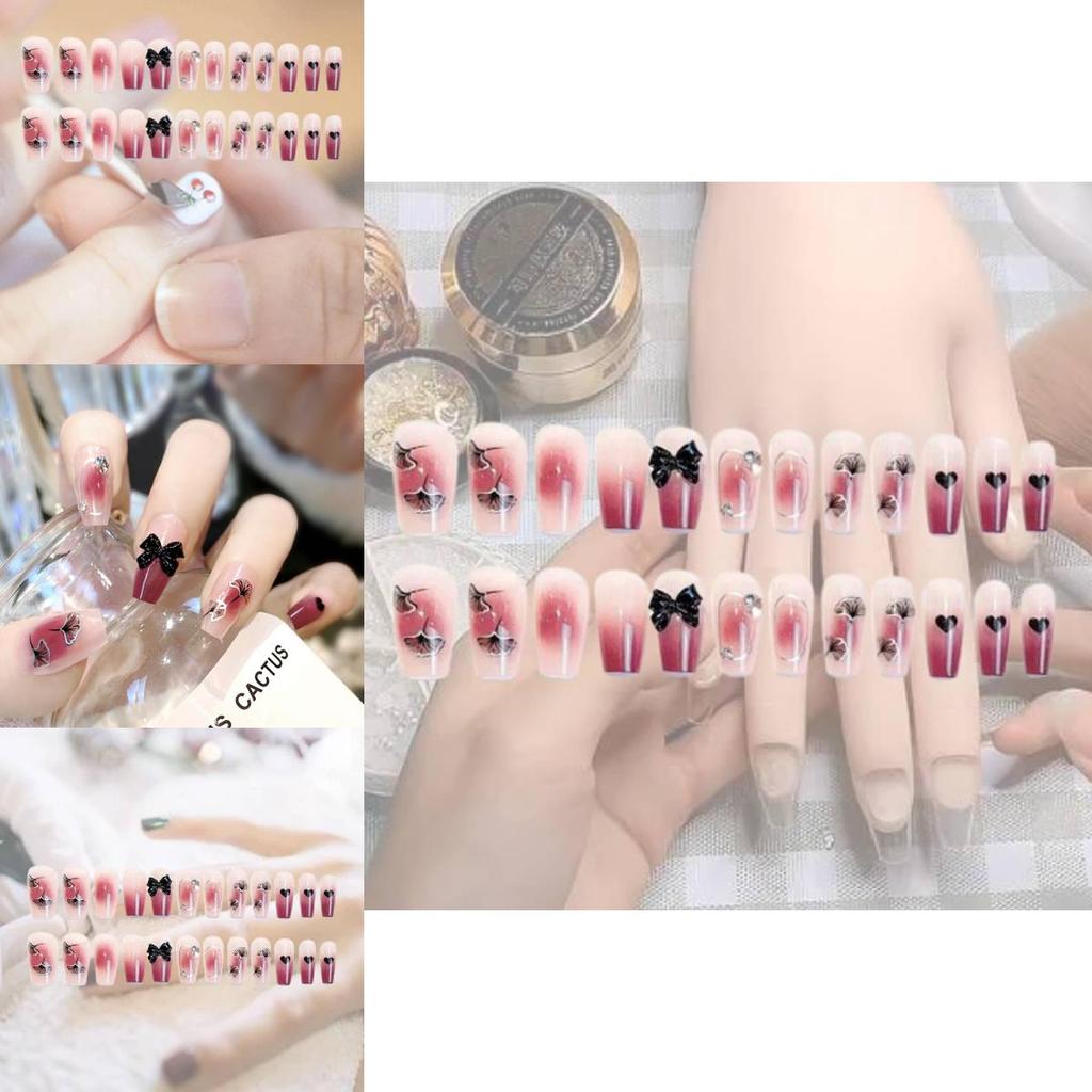 Butterfly Bow Nail Sticker Wearable Nail Blush Fake Nail Finished Nail Sticker A21 Gel Jelly Double-sided Style
