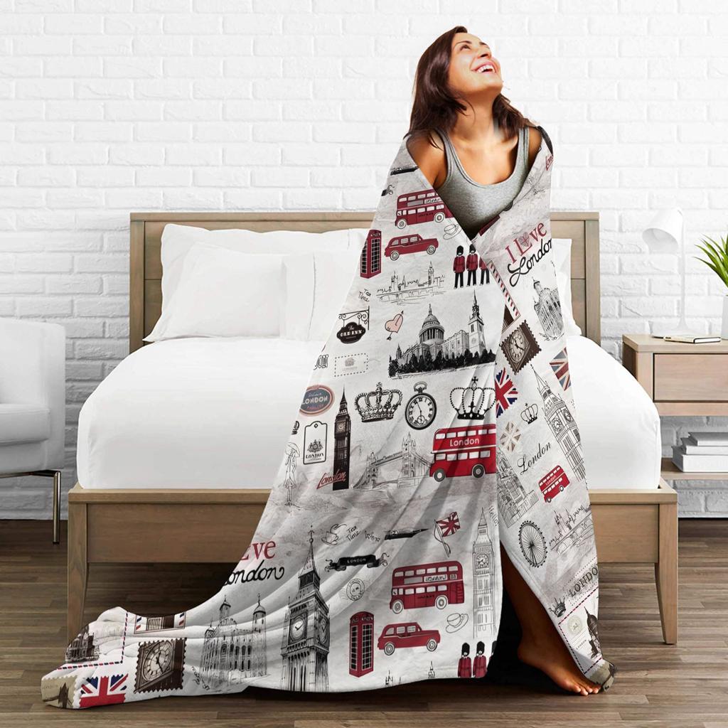 Union Jack Flag Of The UK Blankets Flannel British London Symbols Soft Throw Blanket for Airplane Travel Quilt Portable