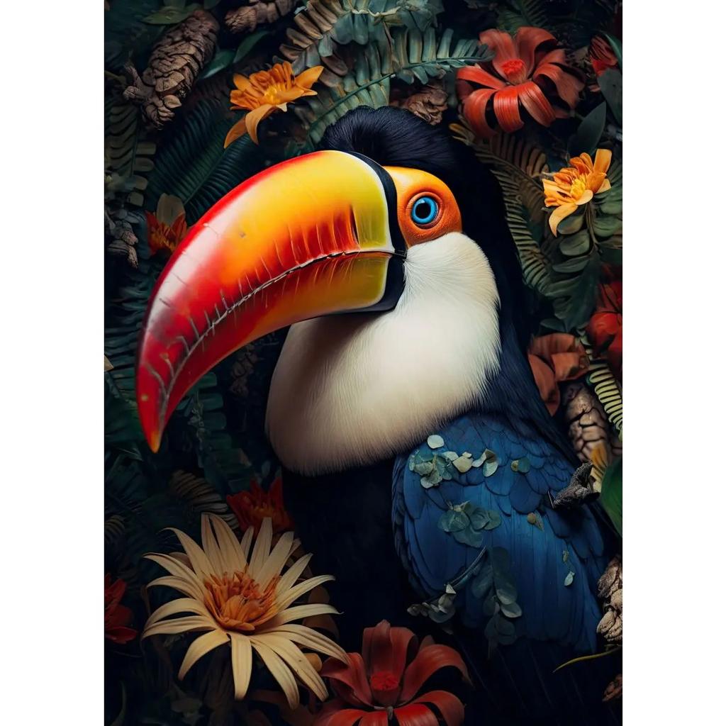 Lion Flamingo Panda Monkey In Flower Jungle Art Posters Wild Animal Art Canvas Painting Print Wall Art Picture Home Decor Mural