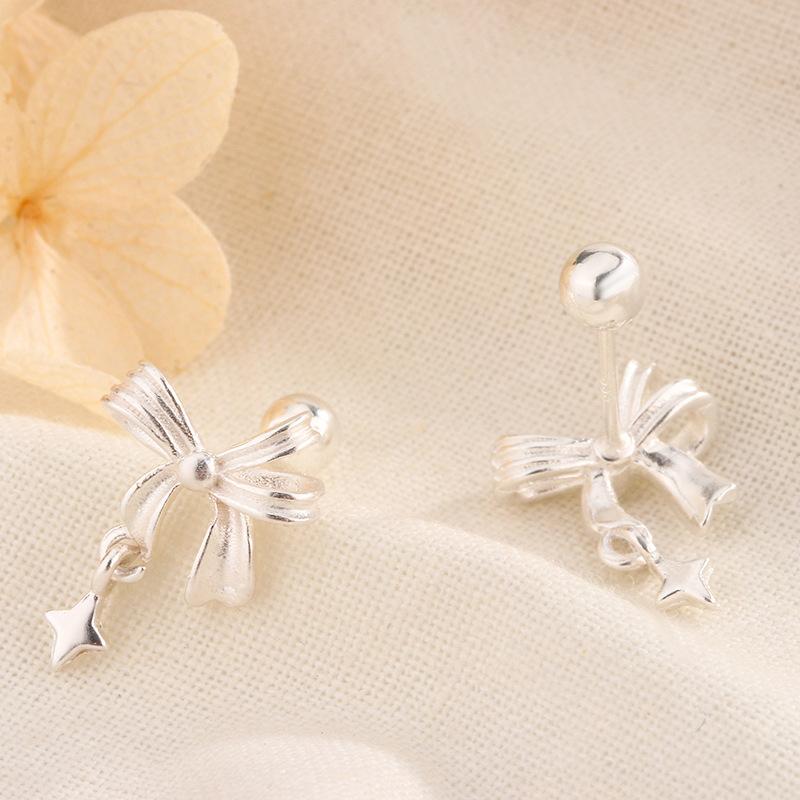 Minimalist Luxury Bow Tassel Star Earrings Comfortable Sleep Friendly Niche Design Cartilage Clip On Ear Studs For Women
