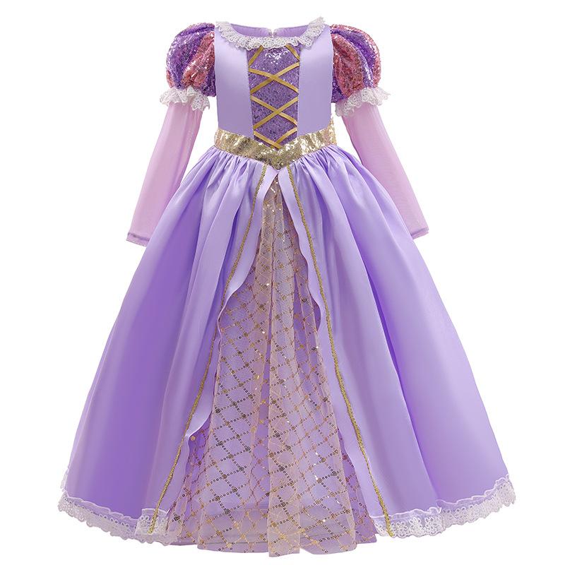 2023 Locika Dívčí Princeznovské Šaty Dětská Párty Cosplay Kostým Fialové Dlouhý Rukáv Síťované Maškarní Šaty Halloween Dětská Tylová Sukně