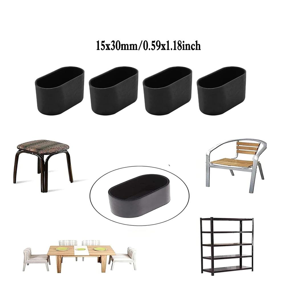 

4 шт. Черные овальные колпачки для ножек стула, Мебельные накладки, Нескользящие протекторы для пола для столов, стульев, мебели - Защита пола от царапин 15x30mm