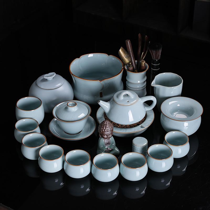 Ru Kung Fu Tea Set Household Teapot Teacup Retro Ceramic Tea Gift Box Large Set Light Luxury Gifts Ry