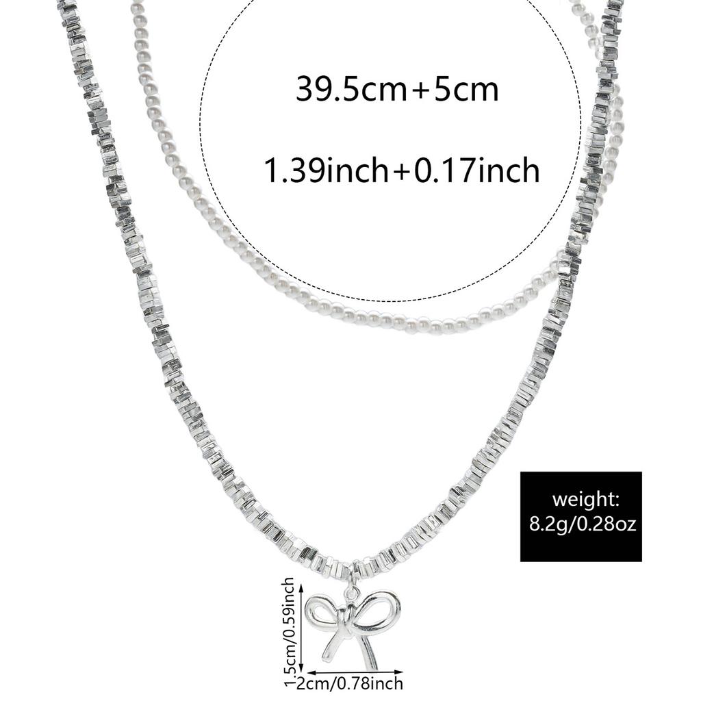 New bow necklace women's simple high-end sense retro double-layer stacked wear design sense imitation pearl collarbone chain