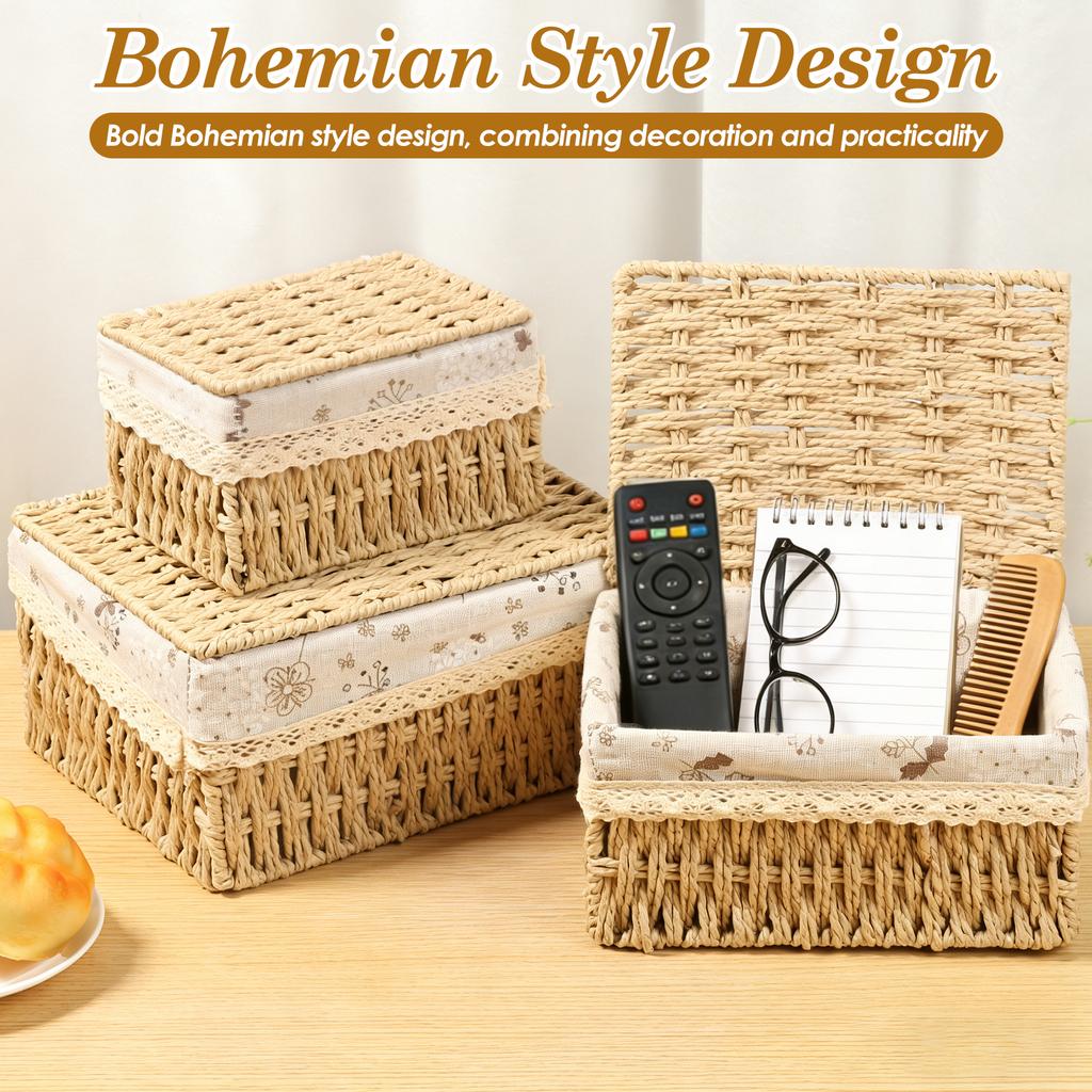 3Pcs Rattan Storage Basket Household Clothes Toy Storage Box for Living Room Table Sundries Organizers Basket