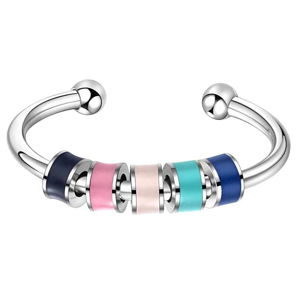 Color Beads Anxiety Ring Relieve Stress Adjustable Open Colorful Rotate Beads Ring for Women Men