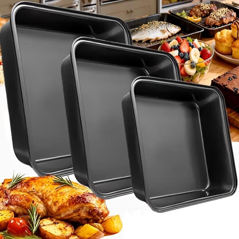 3Pcs Carbon Steel Baking Pan Set Non-Stick Cookie Cake Sheet for Bread Pastries Pie Crusts Home Easy Clean Oven Accessories