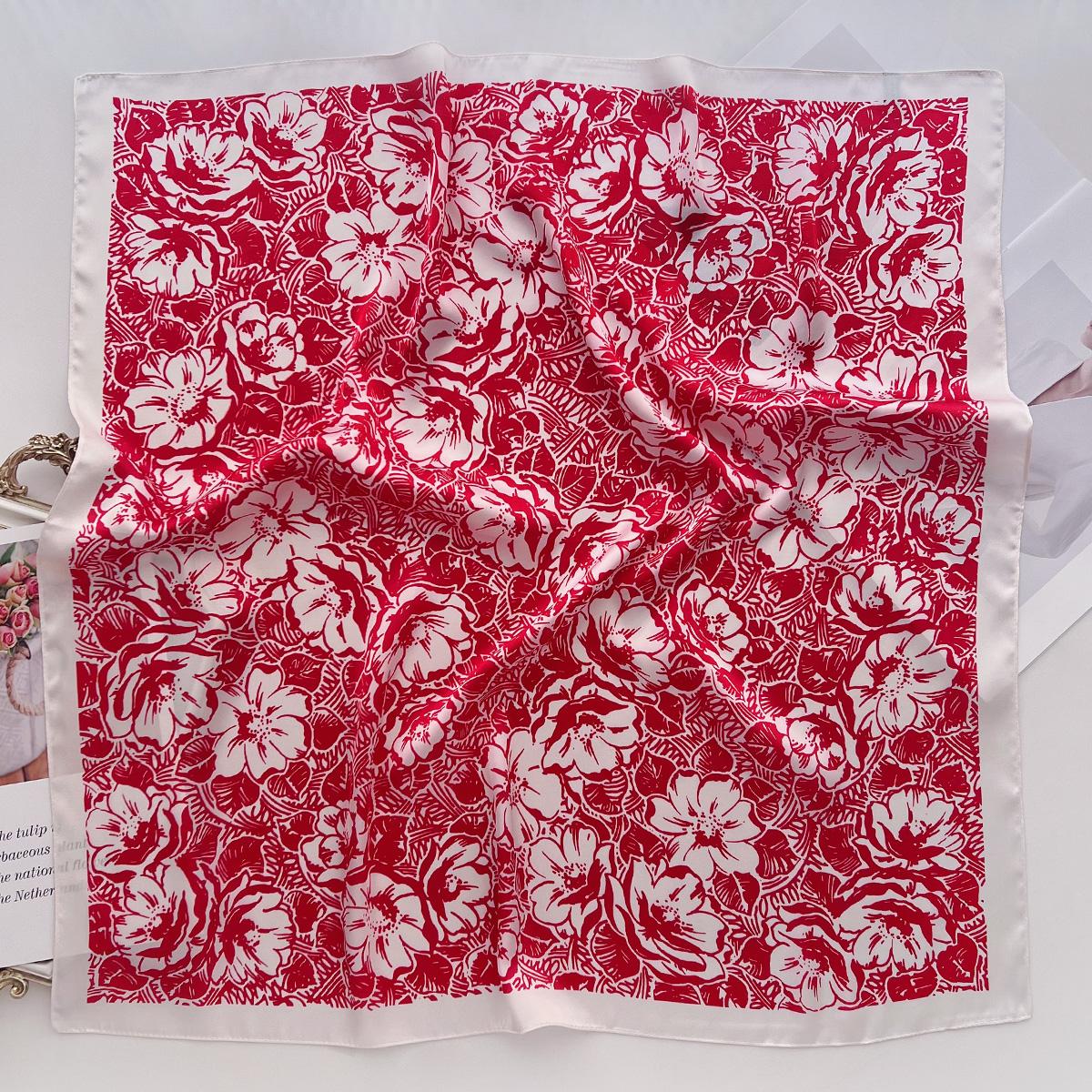 Spring Summer Women Floral Square Scarf Fashion Decorative Shawl 66cm красный