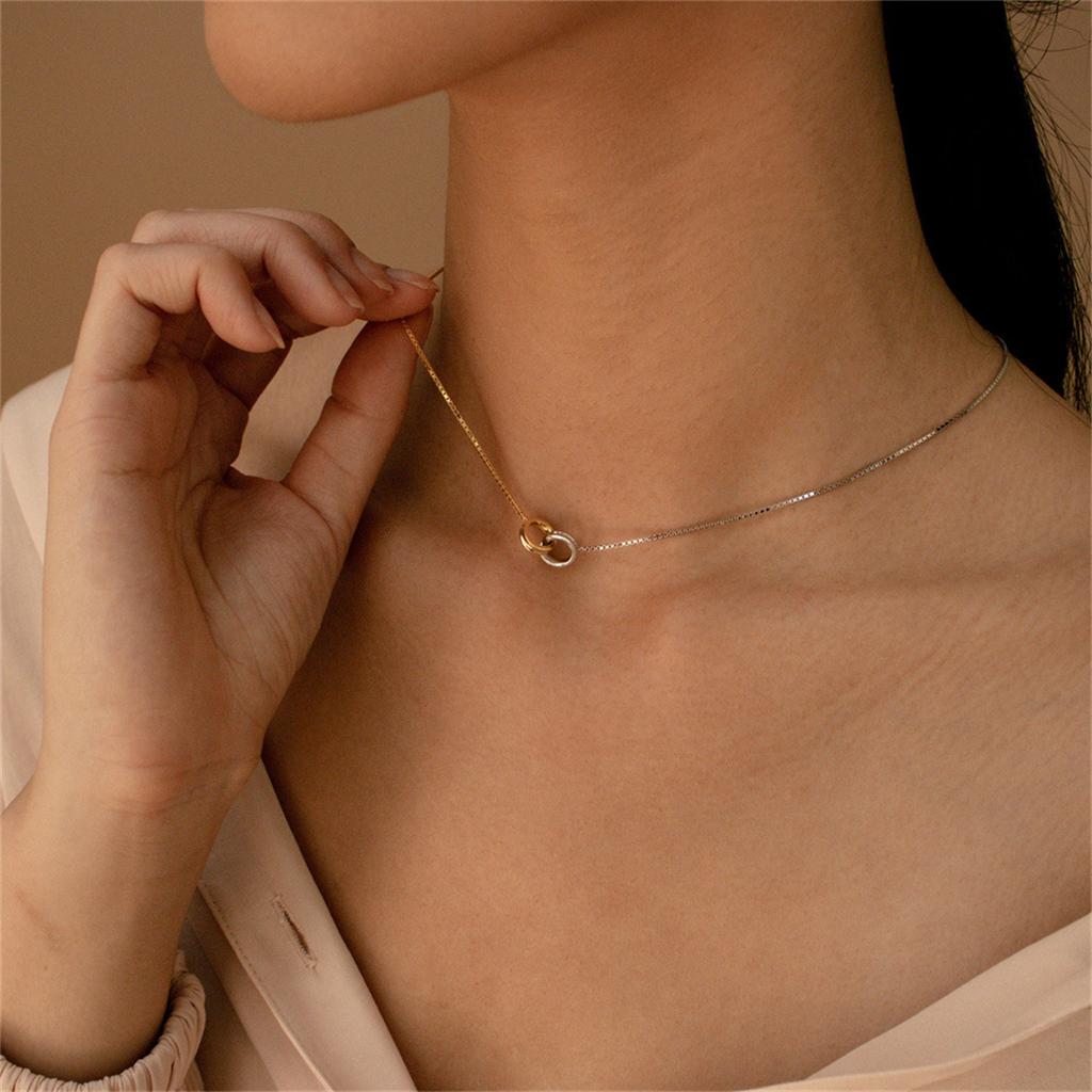 Titanium steel high color retention eternal ring asymmetric splicing neck chain short loop interlocking necklace retro
