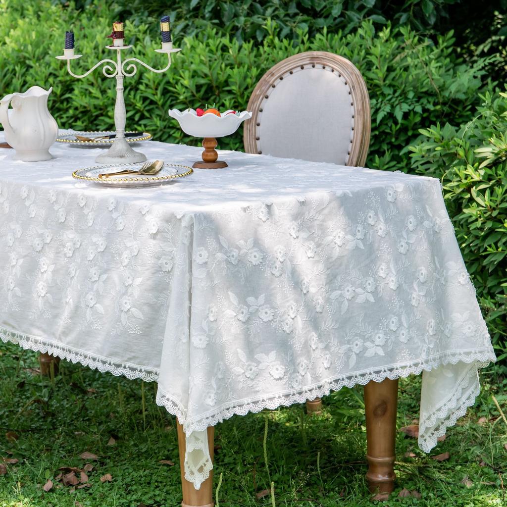 Tablecloth Three-Dimensional Embroidery Light Luxury Table Cover White Lace Table Cloth Rectangular Tablecloths Home Decor