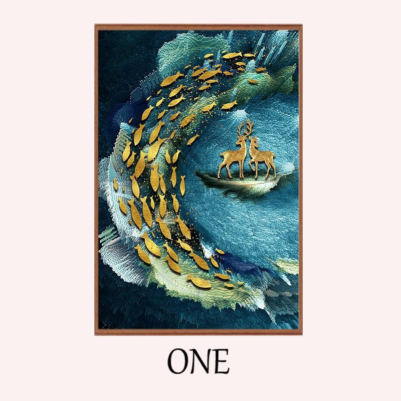 Poster For Living Room Decoration Modern Style Wall Art Decoration Canvas Oil Painting Peacock Elk Goldfish Flower Canvas Pictures