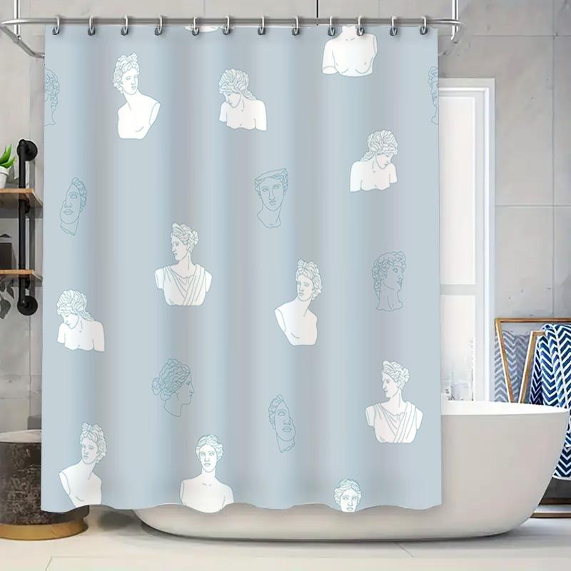 

Vintage Classic Greek Bust Print Shower Curtain Decor Home Decoration Waterproof Fabric Light Blue 81 X 72 Inches (205 Cm) 39X W60H190(CM)-1 Pcs