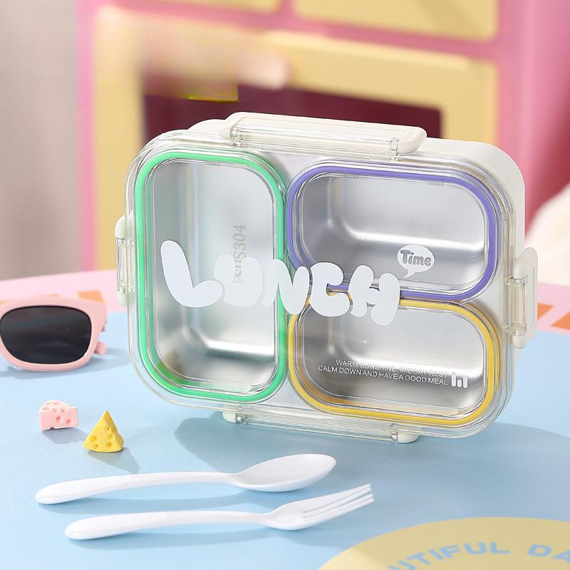 304 Stainless Steel Microwave Safe Lunch Box With Dividers And Lid Portable Compartment Meal Prep Container