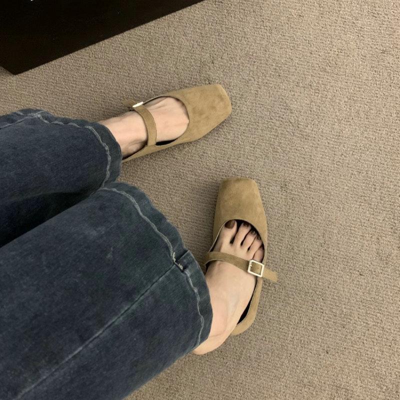 Fashion Flat Shoes for Women Retro Square Toe Shallow 2025 Spring and Autumn New Mary Jane Shoes Casual Plus Size Women's Shoes 42 43 44