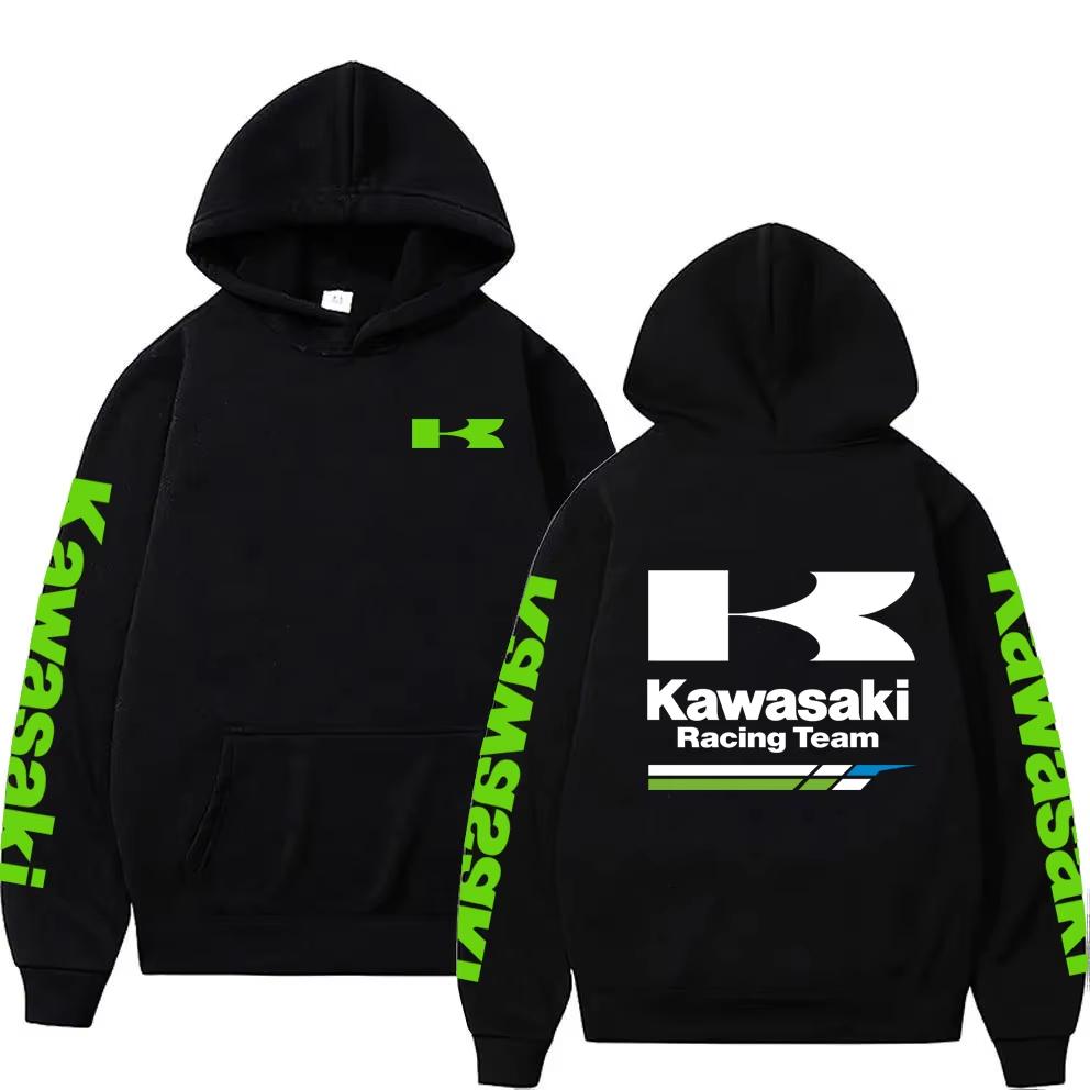 Women's Casual Fashion Pullover Couple Street Sweatshirts Spring and Autumn Men's Kawasaki Motorcycle Logo Print Sports Hoodies