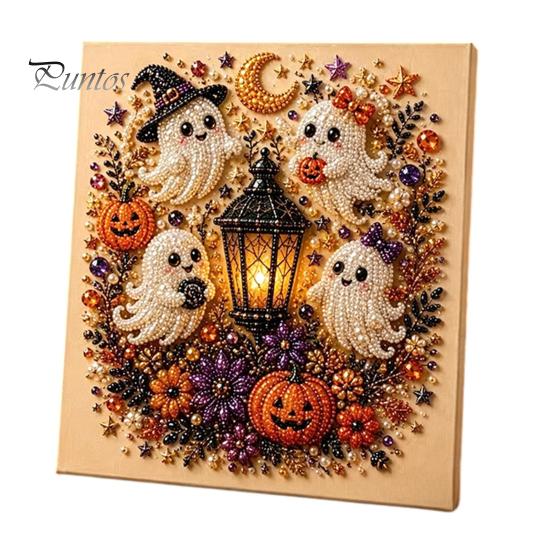 Festliche Kunst mit Kunstperlen für die Heimdekoration 2 Stück Halloween-Kunst, Geist Kürbis Hexe Krähe Malerei DIY Entspannendes Bastelset, 3D Schädel Basteln