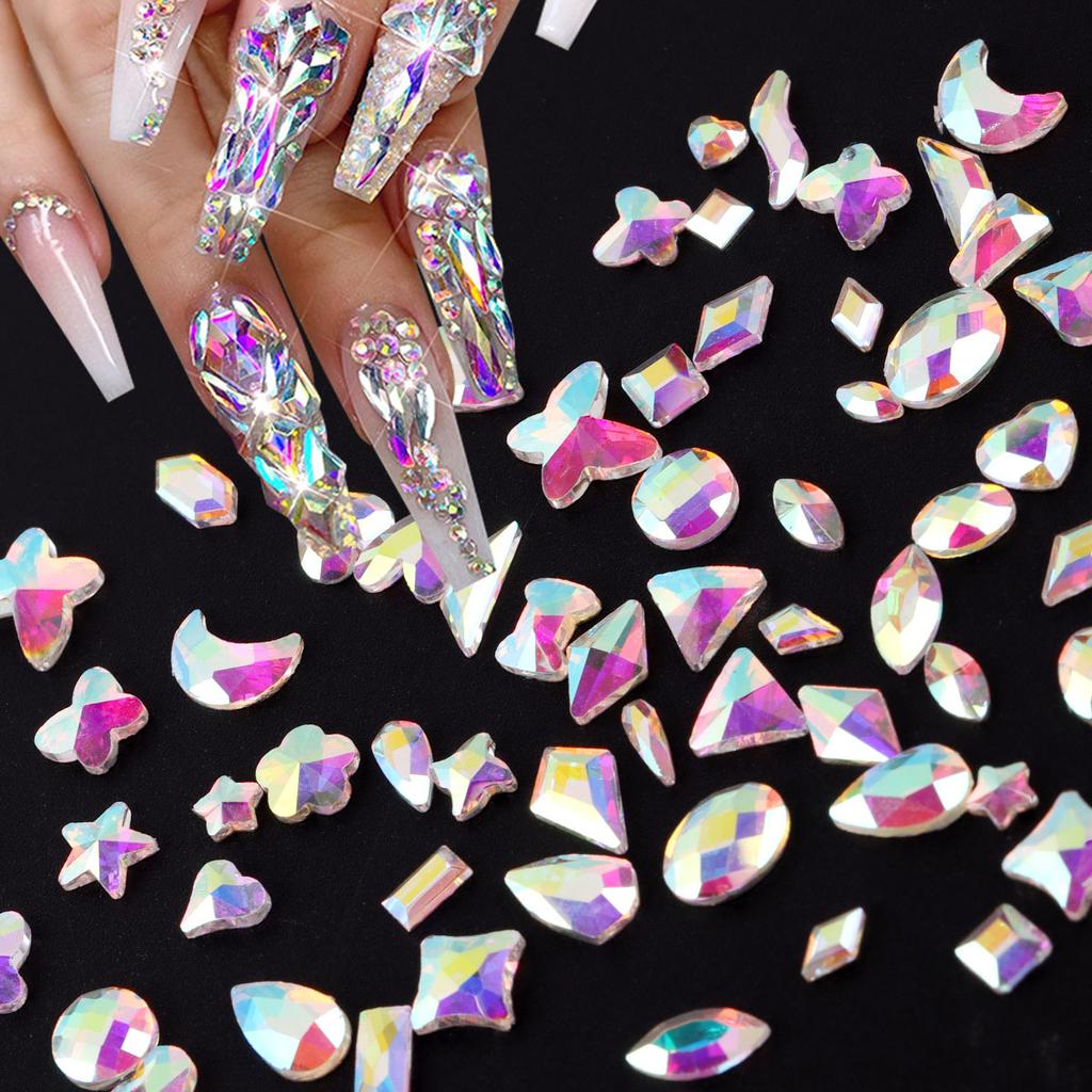 AB Farbe Flachboden Speziell geformter Diamant Symphonie Liebe Stern Schmetterling Nagel Glas Nagelkunst Tragen Nagel Kleiner Schmuck