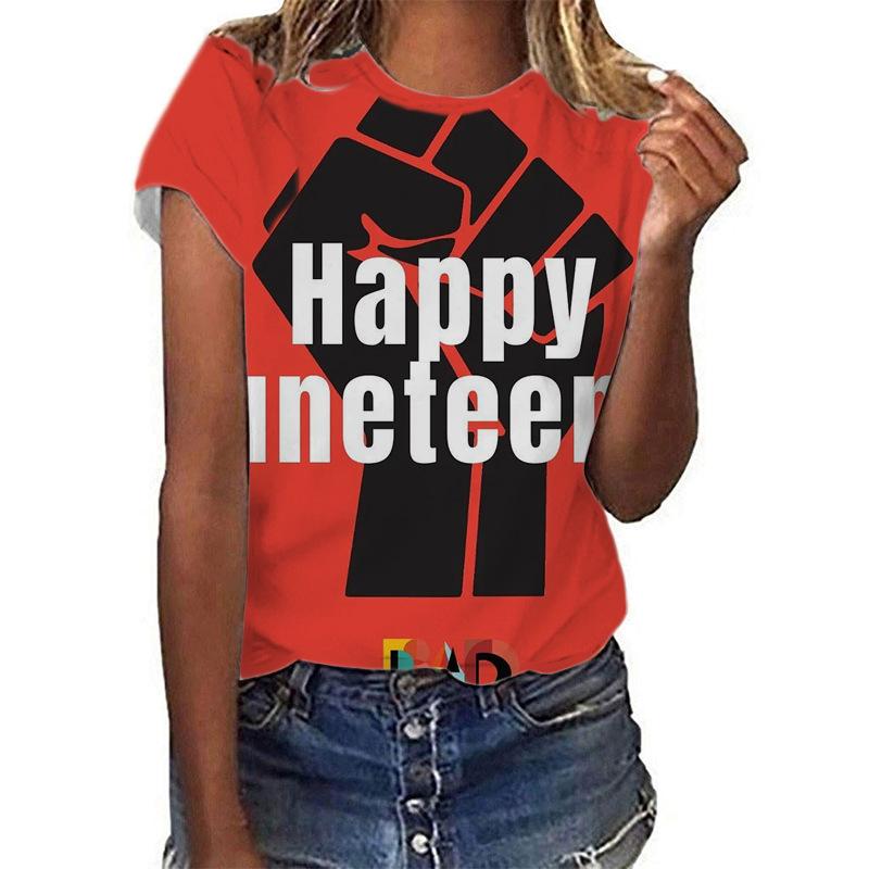 New Black Slave Liberation Day JUNEENTH letter printed short sleeved T-shirt with female personality trend