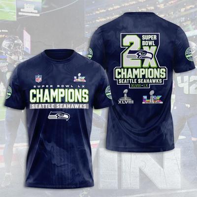 Seattle Seahawk 2025 Super 1Bowl LX Champions 3D Apparel Shirt S-5XL Style16