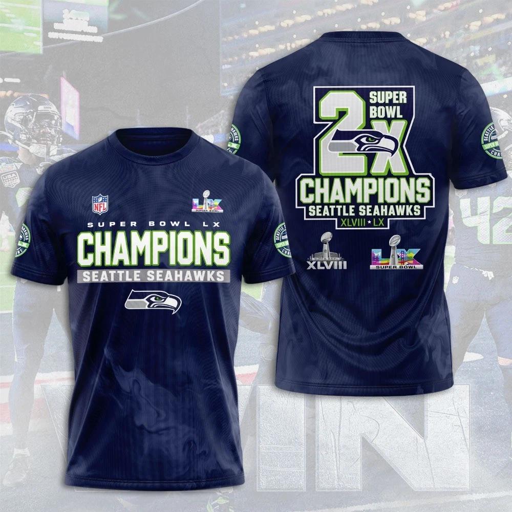 Seattle Seahawk 2025 Super 1Bowl LX Champions 3D Apparel Shirt S-5XL Style16 XL