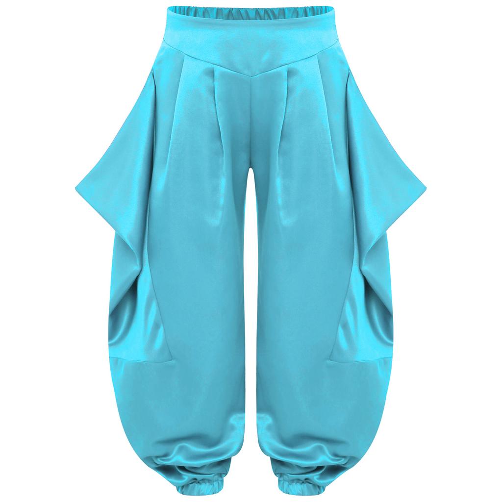 Mädchen Bauchtanzhose Einfarbiges Design mit gerüschtem halb-elastischem Bund Haremstil für Auftritte